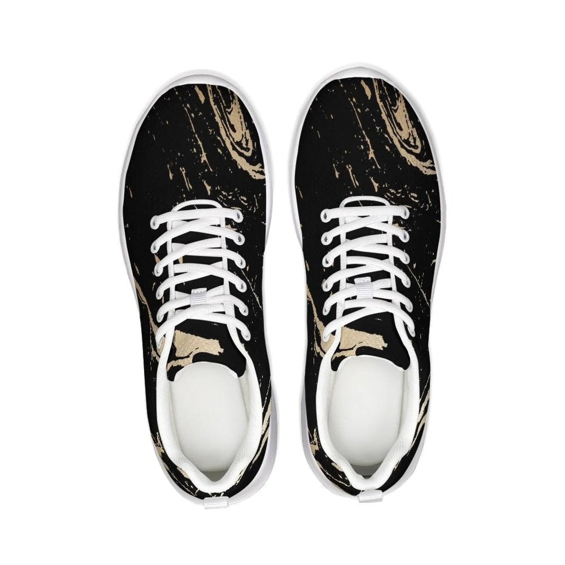 Womens Sneakers - Black And Gold Swirl Style Canvas Sports Shoes /