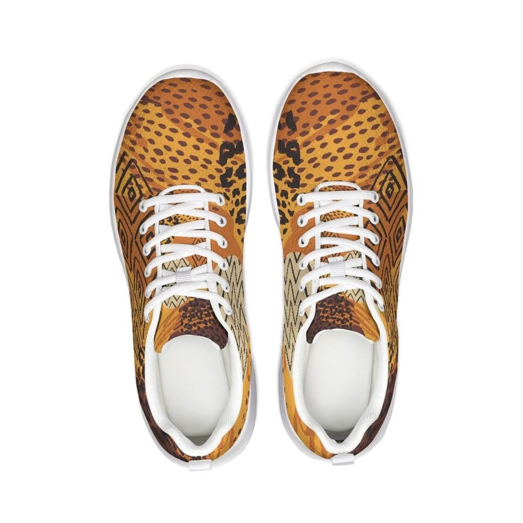 Womens Sneakers - Canvas Running Shoes,  Brown And Yellow Print