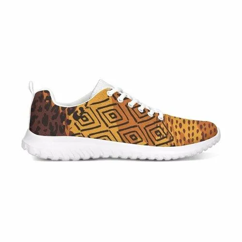 Womens Sneakers - Canvas Running Shoes,  Brown And Yellow Print