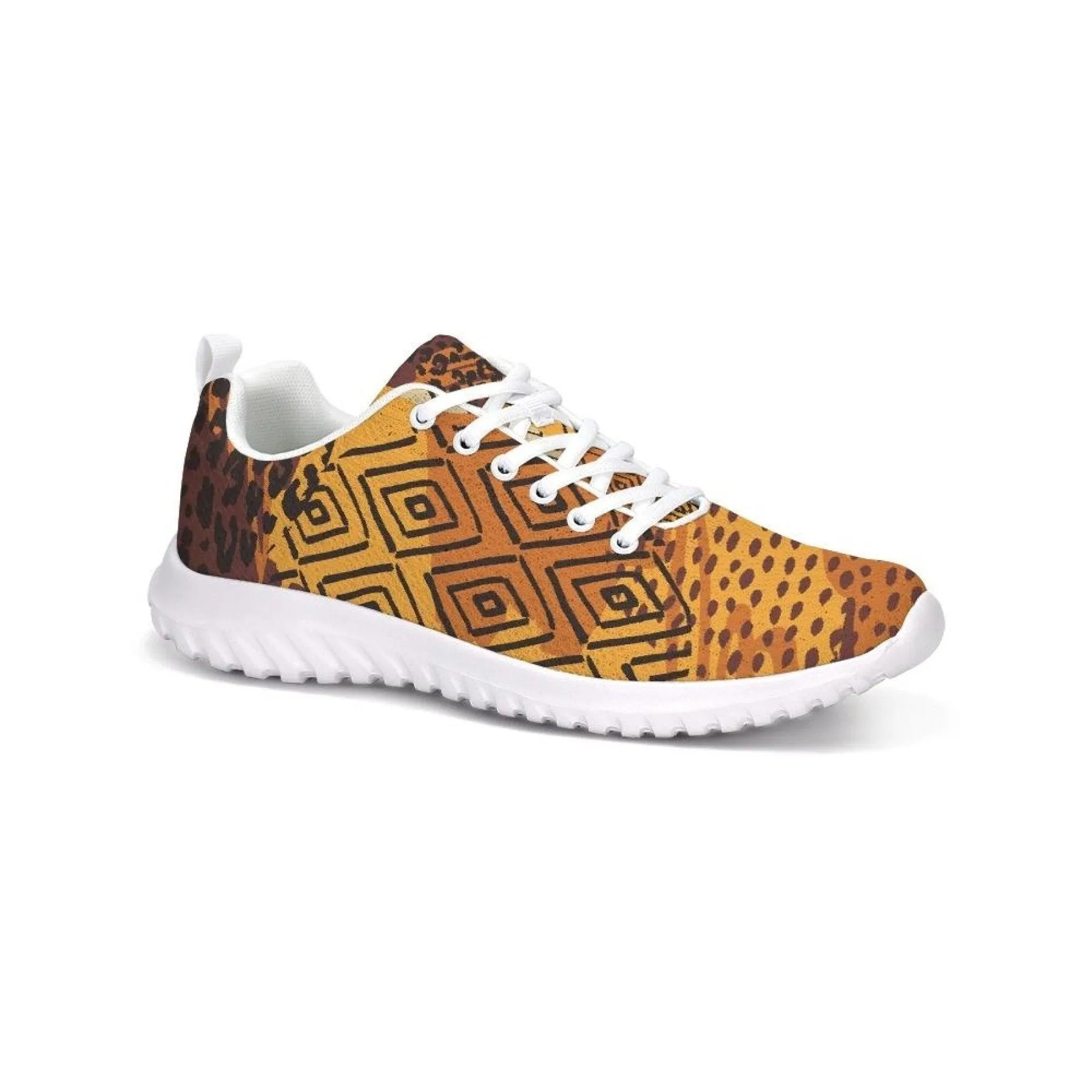 Womens Sneakers - Canvas Running Shoes,  Brown And Yellow Print