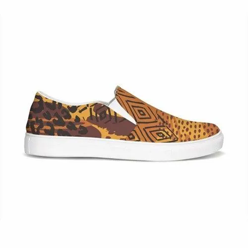 Womens Sneakers, Orange & Gold Low Top Slip-on Canvas Sports Shoes