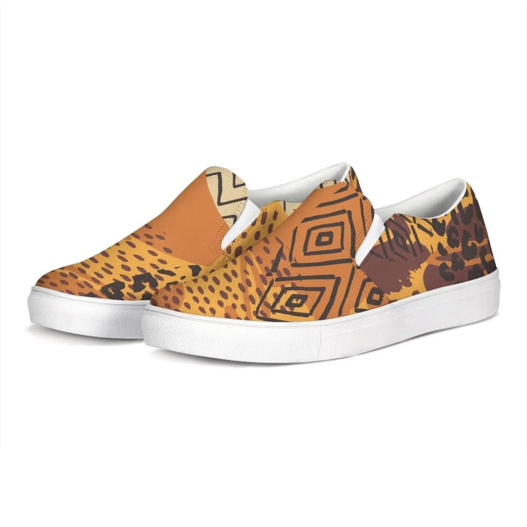 Womens Sneakers, Orange & Gold Low Top Slip-on Canvas Sports Shoes