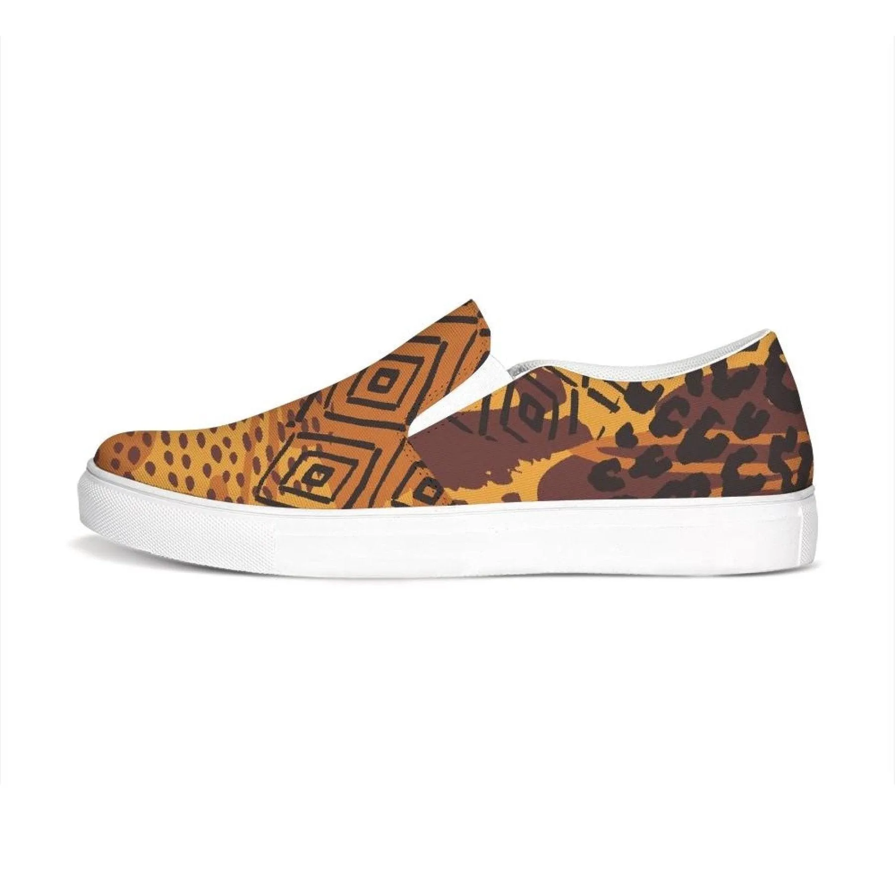 Womens Sneakers, Orange & Gold Low Top Slip-on Canvas Sports Shoes