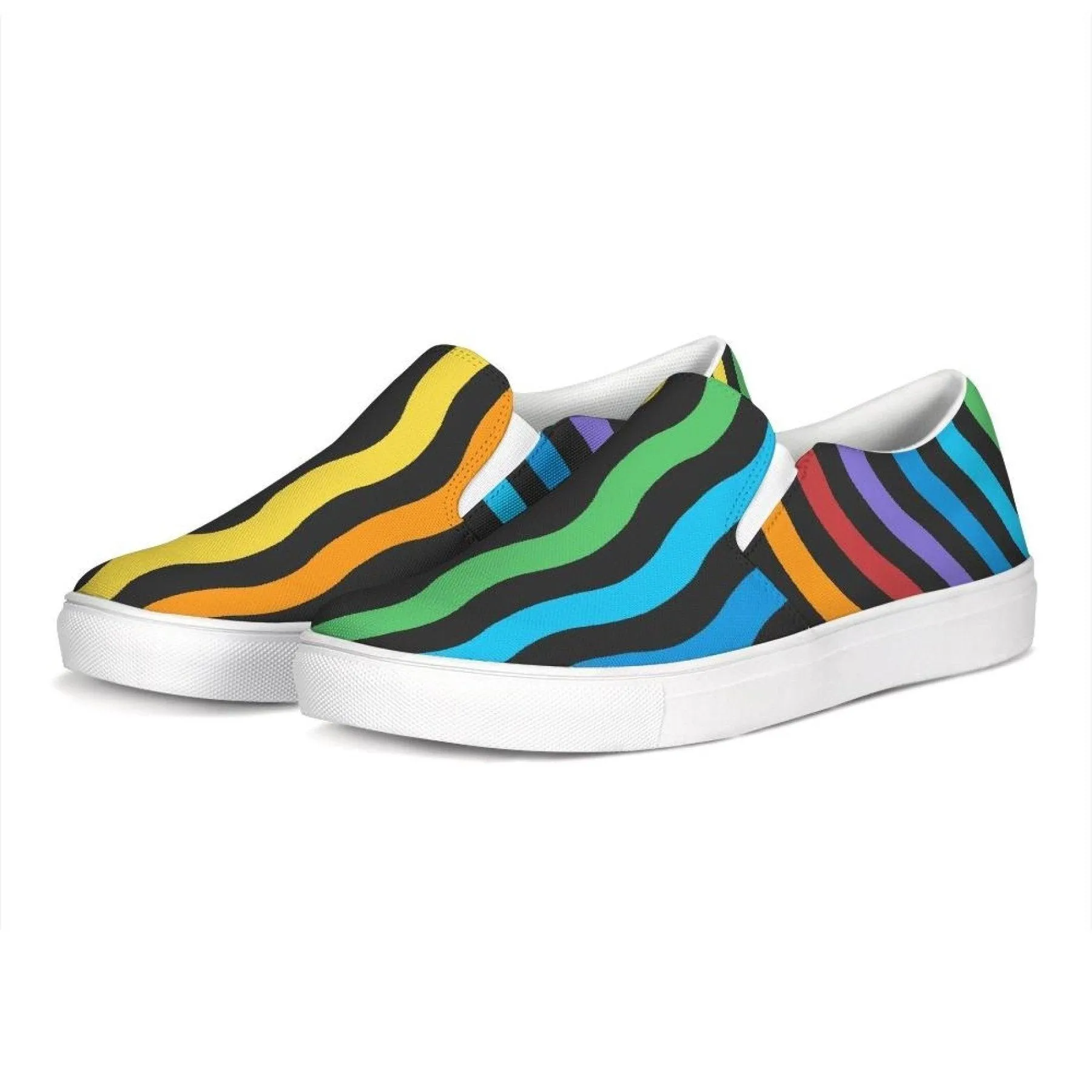 Womens Sneakers - Rainbow Stripe Style Canvas Sports Shoes / Slip-on