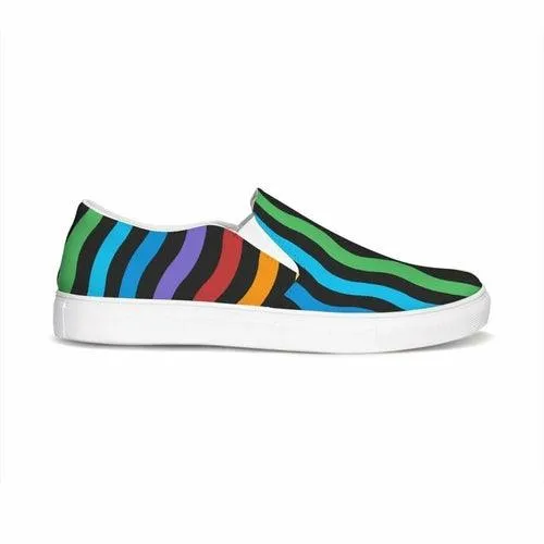 Womens Sneakers - Rainbow Stripe Style Canvas Sports Shoes / Slip-on