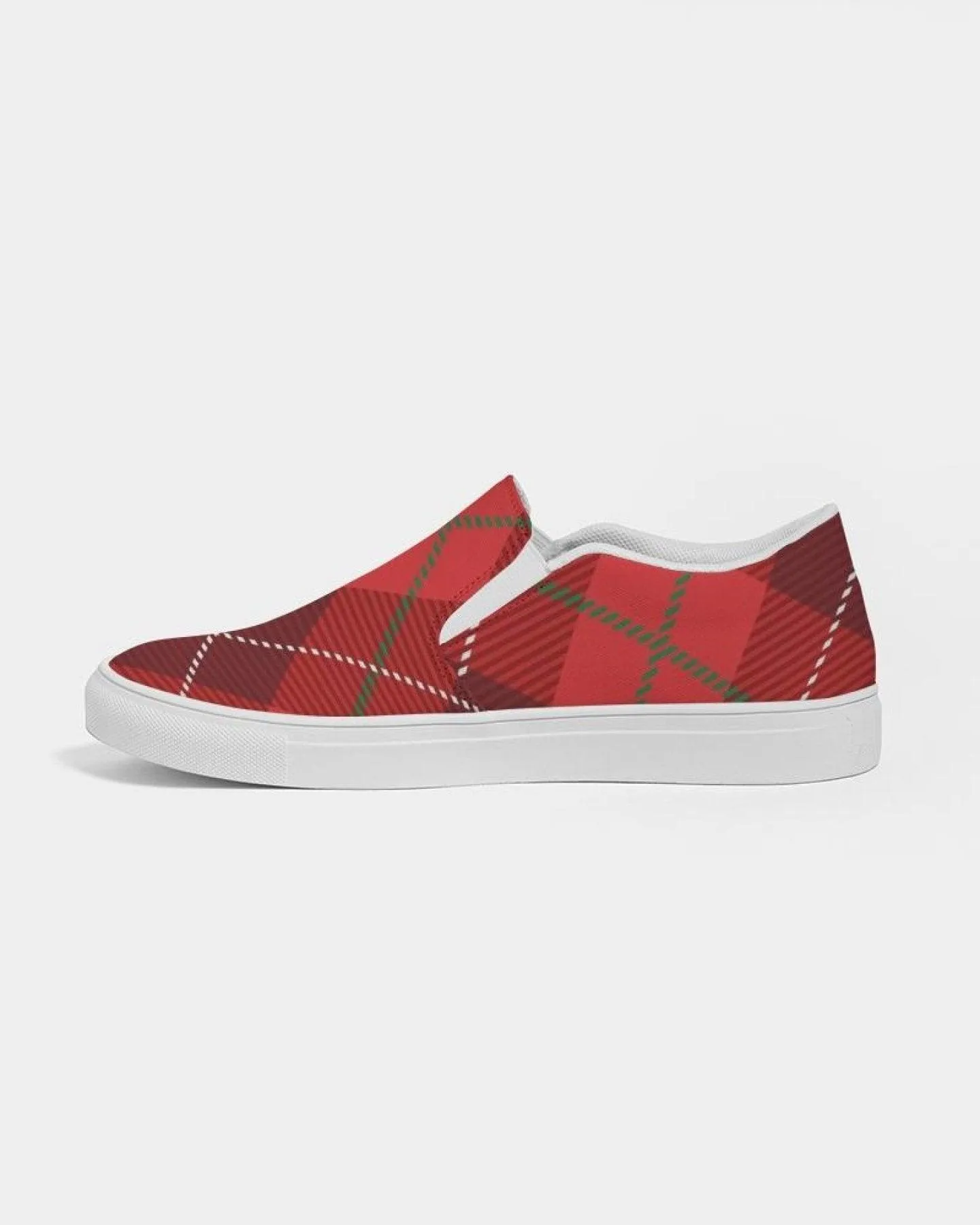 Women's Sneakers - Red Plaid Style Slip-on Canvas Sports Shoes