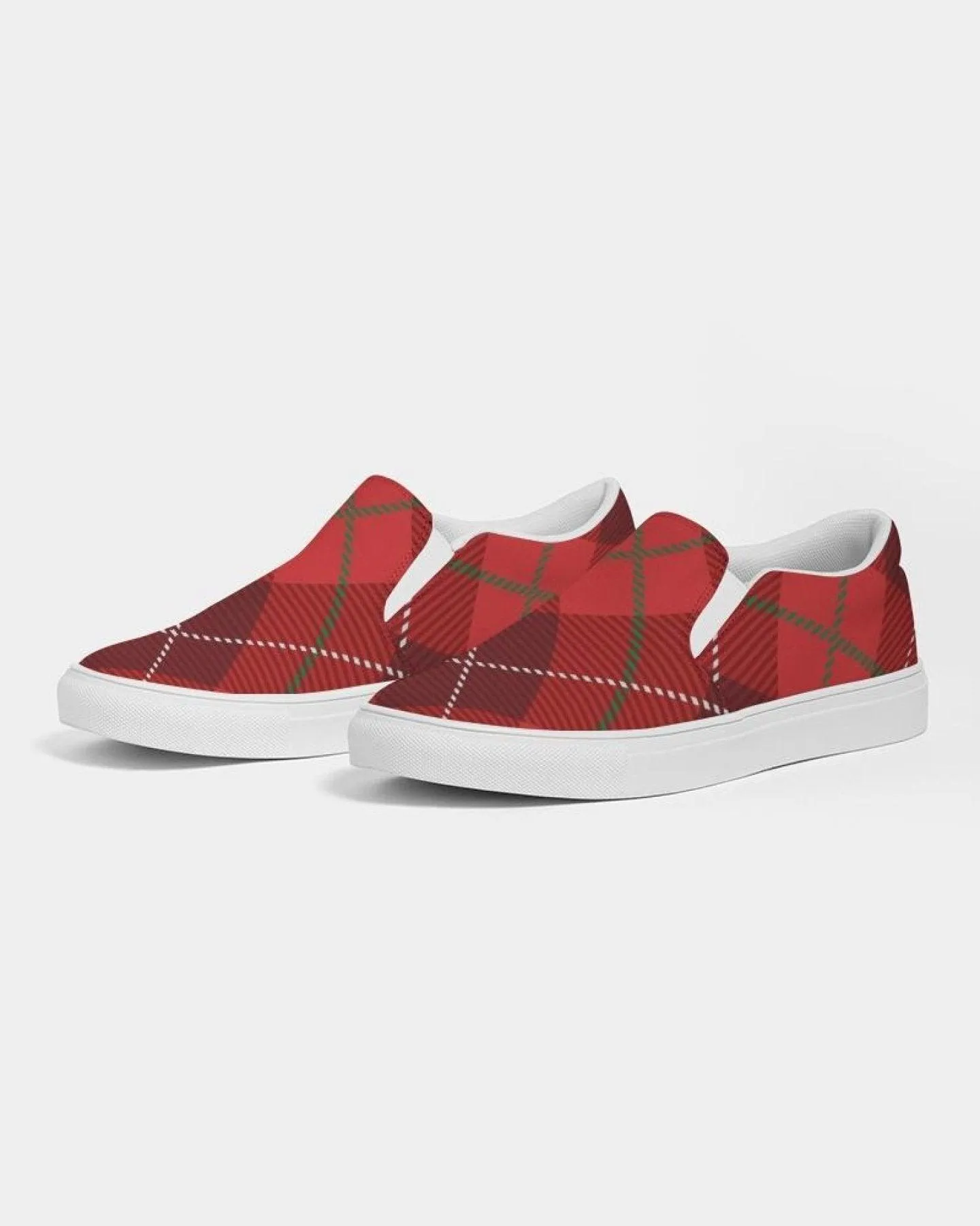 Women's Sneakers - Red Plaid Style Slip-on Canvas Sports Shoes