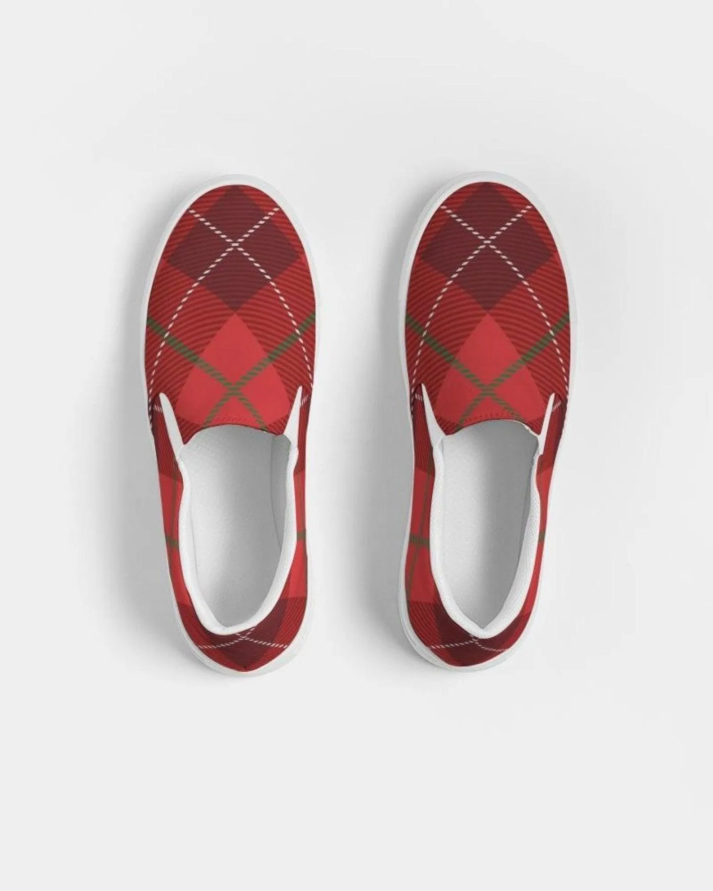 Women's Sneakers - Red Plaid Style Slip-on Canvas Sports Shoes