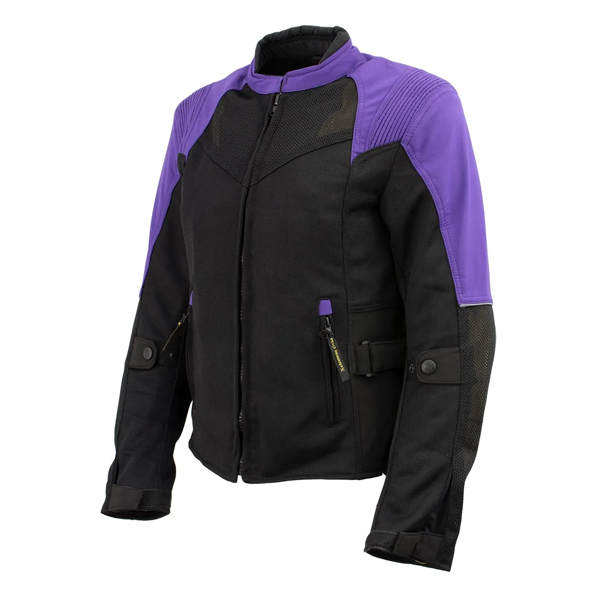 Xelement 'Gold Series' XS22008 Women's 'Be Cool' Black and Purple Armored Textile with Soft-Shell Motorcycle Jacket