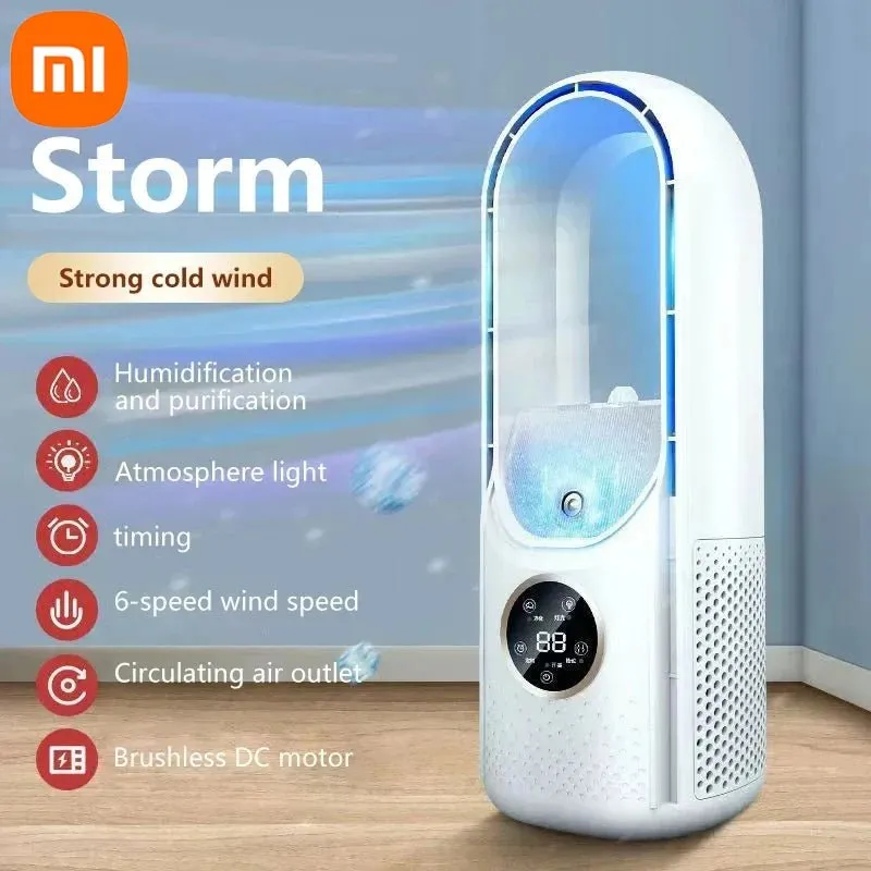 Xiaomi Portable Air Conditioner Bladeless Electric Fan USB Air Cooler 6Speed Silent Timed Air Conditioner Cool Fan Humidifier ﻿